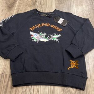 Ed Hardy Pray For Surf Shark Pullover Sweatshirt Black Boys Size 8Y NWT